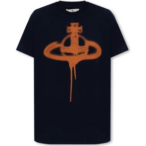 Vivienne Westwood, T-shirt met logo Blauw, Dames, Maat:S