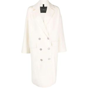 John Richmond, Dubbelbreasted jas met print op de achterkant Wit, Dames, Maat:XL