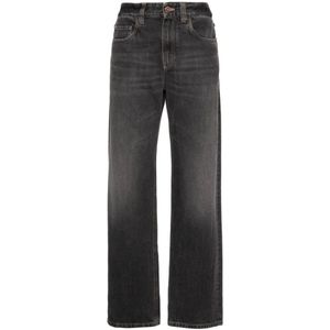 Brunello Cucinelli, Grijze Loose-Fit Denim Jeans met Monile Detail Grijs, Dames, Maat:L