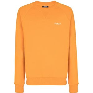 Balmain, Sweatshirts & Hoodies, Heren, Oranje, M, Katoen, sweatshirt met logoprint in katoen