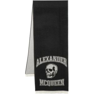 Alexander McQueen, Accessoires, Heren, Zwart, ONE Size, Wol, Zwart en Grijs Logo Sjaal