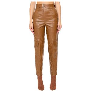 Federica Tosi, Hoge Taille Cargo Broek van Imitatieleer Bruin, Dames, Maat:S