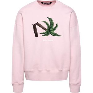 Palm Angels, Sweatshirts & Hoodies, Heren, Roze, L, Katoen, Logo Sweatshirt met Geborduurd Detail