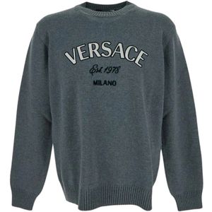 Versace, Grijze Wol Gebreide Kleding met Lange Mouwen Grijs, Heren, Maat:XL