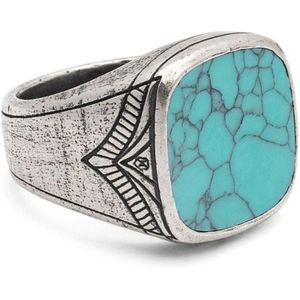 Nialaya, Vintage Sterling Silver Signet Ring with Genuine Turquoise Veelkleurig, Heren, Maat:58 MM