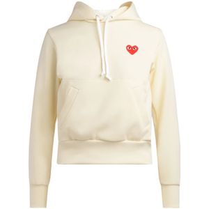 Comme des Garçons Play, Ivoor Hoodie met Rood Hart Logo Beige, Dames, Maat:M