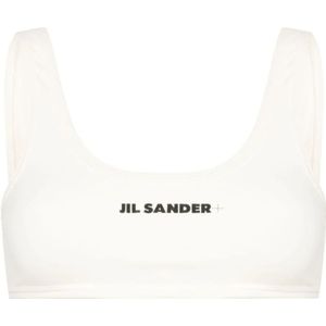Jil Sander, Badkleding, Dames, Wit, M, Logo Print Bikini Top - Witte Sea Kleding
