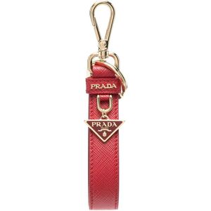 Prada, Accessoires, Dames, Rood, ONE Size, Leer, Rode Leren Sleutelhanger met Logo Hanger