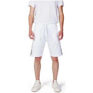 Moschino, Korte broeken, Heren, Wit, XL, Katoen, Witte Shorts met Vetersluiting en Zakken