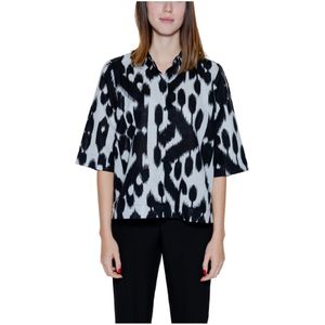 Street One, Blouses & Shirts, Dames, Veelkleurig, L, Linnen, Zwart Linnen Print V-Hals Shirt