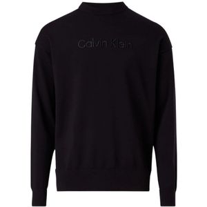 Calvin Klein, Sweatshirts & Hoodies, Heren, Zwart, M, Heren Crewneck Sweater met Logo Borduursel