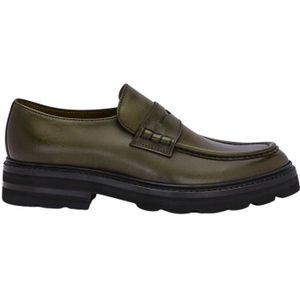 Lottusse, Schoenen, Heren, Groen, 45 EU, Olive Green Calfskin Murphy Band Loafers Mocasin Banda