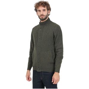 Barbour, Truien, Heren, Groen, XL, Wol, Groene Cardigan met Elleboogstukken