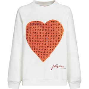 Marni, Loopback Sweatshirt met Wordsearch Heart Print Wit, Dames, Maat:XS