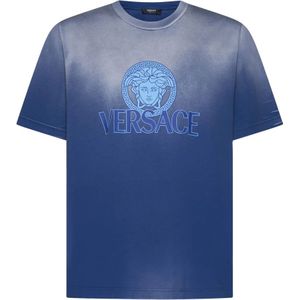 Versace, Tops, Heren, Blauw, S, Katoen, Blauwe Gradient Medusa Head T-shirt