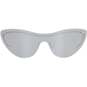 Alexander McQueen, Accessoires, Dames, Grijs, ONE Size, Zilveren Cat-Eye Zonnebril met Spiegelglazen
