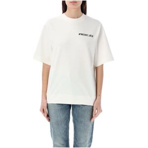 Moncler, Tops, Dames, Wit, S, Katoen, Witte T-shirt met rubberen logo