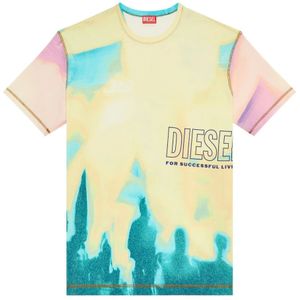 Diesel, Tops, Heren, Geel, XL, T-shirt with faded pastel print