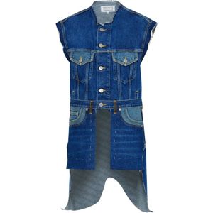 Maison Margiela, Jassen, Dames, Blauw, S, Katoen, Blauwe Katoenen Vintage-ge?nspireerde Vest voor Vrouwen