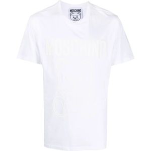 Moschino, Tops, Heren, Wit, XL, Katoen, Logo-Print Katoenen T-Shirt