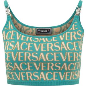 Versace, Gebreide Top - Stijlvol en Trendy Blauw, Dames, Maat:2XS