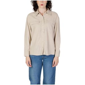 Only, Blouses & Shirts, Dames, Beige, M, Linnen, Beige Klassieke Knoopsluiting Shirt