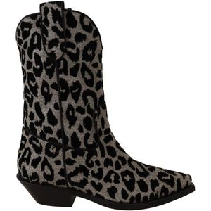 Dolce & Gabbana, Schoenen, Dames, Zwart, 37 1/2 EU, Grijze Zwarte Luipaard Cowboy Laarzen