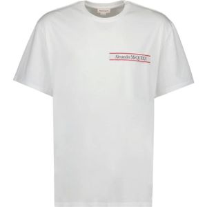 Alexander McQueen, Tops, Heren, Wit, S, Katoen, Logo Geborduurd Ronde Hals T-shirt