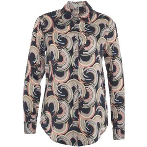 Himon's, Blouses & Shirts, Dames, Veelkleurig, M, Retro Print Overhemd, Cutaway Kraag, Lange Mouwen