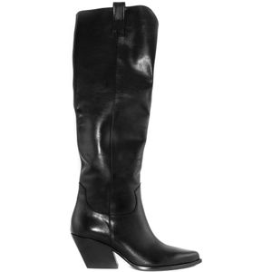 Elena Iachi, Verhoog je stijl met zwarte leren kniehoge laarzen Zwart, Dames, Maat:38 EU