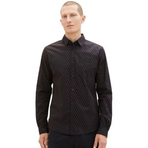 Tom Tailor, Heren Strakke Stretch Overhemd Zwart, Heren, Maat:XL