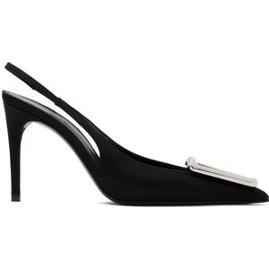 Saint Laurent, Schoenen, Dames, Zwart, 38 1/2 EU, Zwarte Zijden Slingback Pump