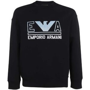 Emporio Armani, Sweatshirts & Hoodies, Heren, Blauw, L, Katoen, Navyblauwe Dubbel Jersey Sweatshirt met Logo