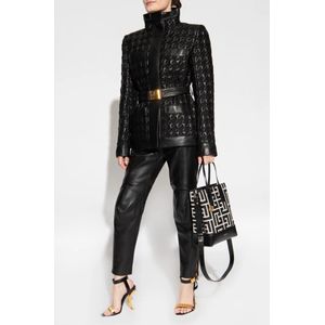 Balmain, Jassen, Dames, Zwart, M, Leer, Leren jas