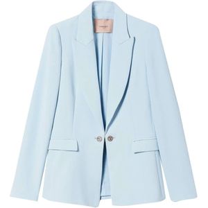 Twinset, Jassen, Dames, Blauw, S, Leer, Lichtblauwe Blazer Jas met Juweelknopen