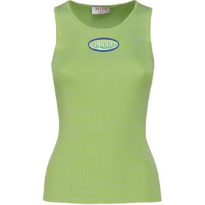 Emilio Pucci, Tops, Dames, Groen, M, Katoen, Oranje Logo Tanktop