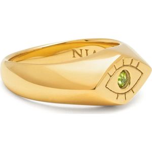 Nialaya, Accessoires, Dames, Geel, 54 MM, Gouden Evil Eye Signet Ring