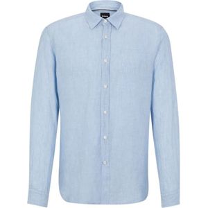 Hugo Boss, Overhemden, Heren, Blauw, M, Linnen, Shirts