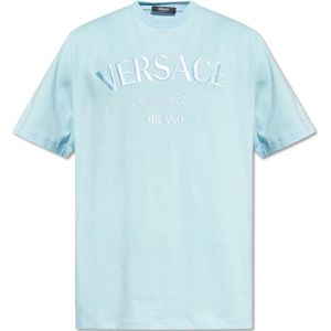 Versace, Tops, Heren, Blauw, 2Xl, Katoen, T-shirt met logo