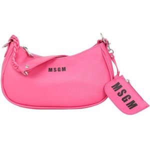 Msgm, Tassen, Dames, Roze, ONE Size, Fuchsia Logo Print Chain Handle Tas
