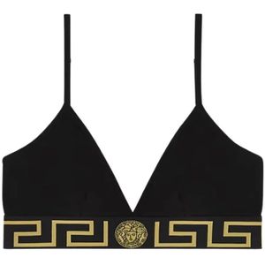 Versace, Triangle Bralette met Griekse rand Zwart, Dames, Maat:M