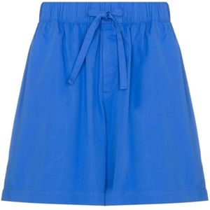 Tekla, Blauwe Elastische Trekkoord Rechte Pijp Broek Blauw, Heren, Maat:S