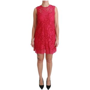Dolce & Gabbana, Kleedjes, Dames, Roze, S, Katoen, Roze Bloemenkanten Shift Jurk Mini Jurk