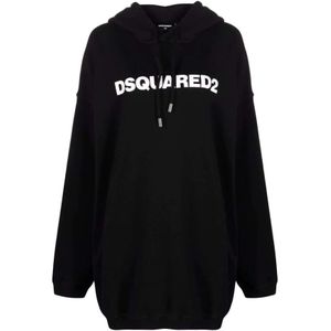 Dsquared2, Sweatshirts & Hoodies, Dames, Zwart, S, Logo-Print Hoodie Jurk