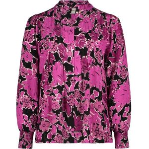 Fabienne Chapot, Blouses & Shirts, Dames, Veelkleurig, M, Roze Bloes met Bloemenprint en Mandarin Kraag