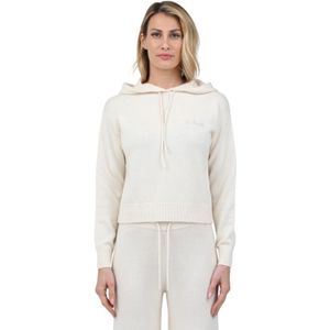 MC2 Saint Barth, Gebreide hoodie met borduursel Beige, Dames, Maat:M