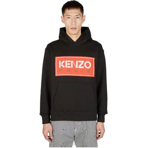 Kenzo, Sweatshirts & Hoodies, Heren, Zwart, S, Katoen, Visser`s Logo Patch Hoodie