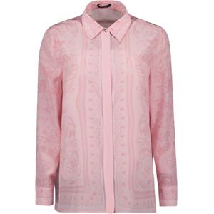 Versace, Blouses & Shirts, Dames, Roze, XS, Barocco Print Zijden Overhemd