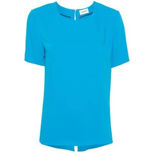 P.a.r.o.s.h., Blouses & Shirts, Dames, Blauw, M, Blauwe Crepe Textuur Ronde Hals Shirt