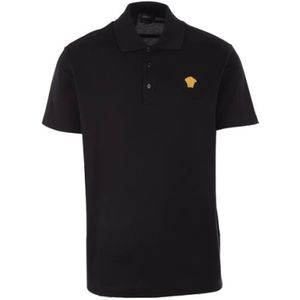 Versace, Tops, Heren, Zwart, S, Katoen, Zwarte Polo Shirt met Medusa Logo Borduursel